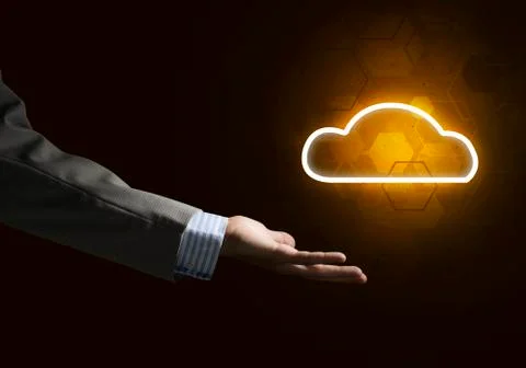 Digital cloud icon as symbol of wireless connection on dark background 스톡 사진