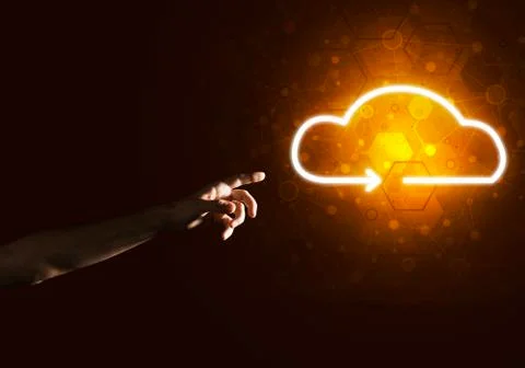 Digital cloud icon as symbol of wireless connection on dark background 스톡 사진