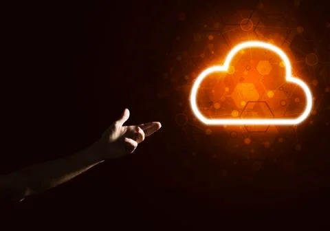 Digital cloud icon as symbol of wireless connection on dark background 스톡 사진