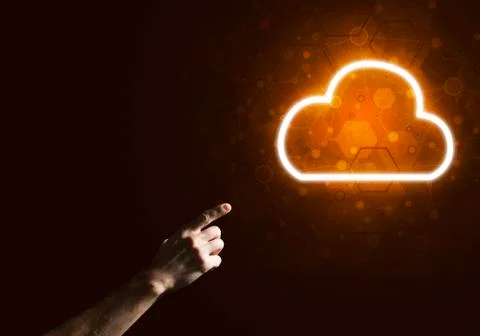 Digital cloud icon as symbol of wireless connection on dark background Foto stock