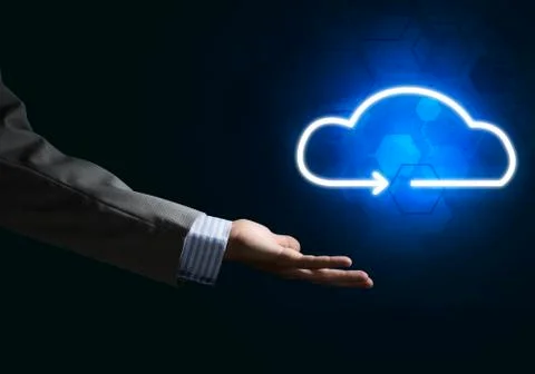 Digital cloud icon as symbol of wireless connection on dark background Foto stock