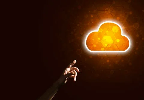 Digital cloud icon as symbol of wireless connection on dark background 스톡 사진
