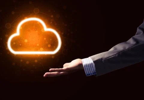 Digital cloud icon as symbol of wireless connection on dark back 스톡 사진