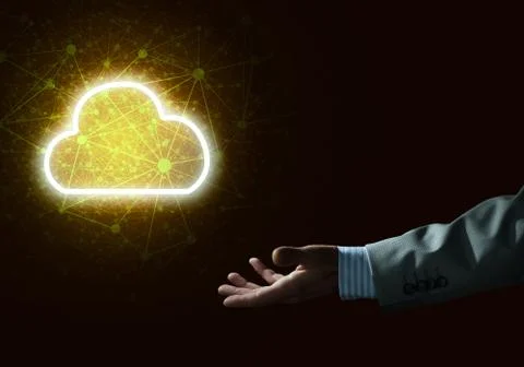 Digital cloud icon as symbol of wireless connection on dark back Foto stock