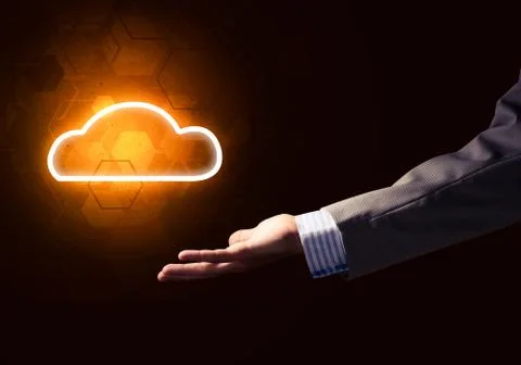 Digital cloud icon as symbol of wireless connection on dark back 스톡 사진