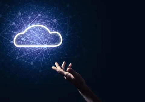 Digital cloud icon as symbol of wireless connection on dark background Foto stock