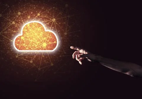 Digital cloud icon as symbol of wireless connection on dark background Foto stock