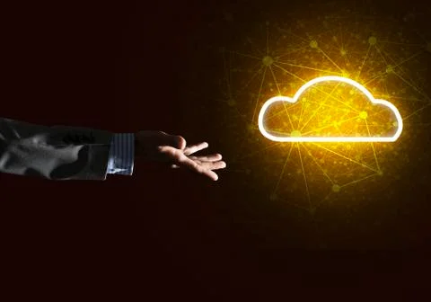 Digital cloud icon as symbol of wireless connection on dark background 스톡 사진