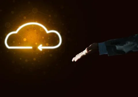 Digital cloud icon as symbol of wireless connection on dark background Foto stock