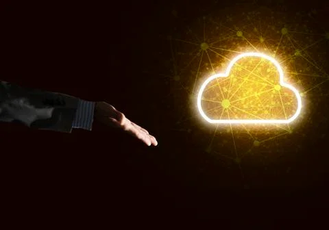 Digital cloud icon as symbol of wireless connection on dark background 스톡 사진