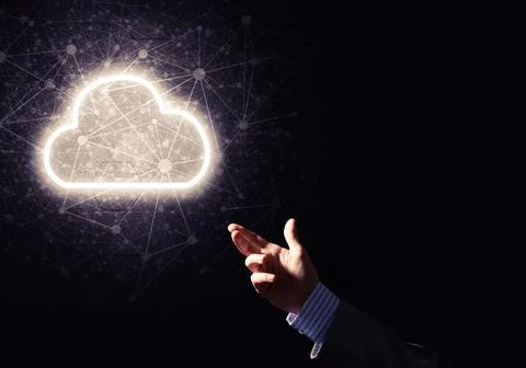 Digital cloud icon as symbol of wireless connection on dark background Foto stock