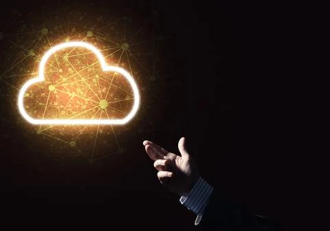 Digital cloud icon as symbol of wireless connection on dark background 스톡 사진