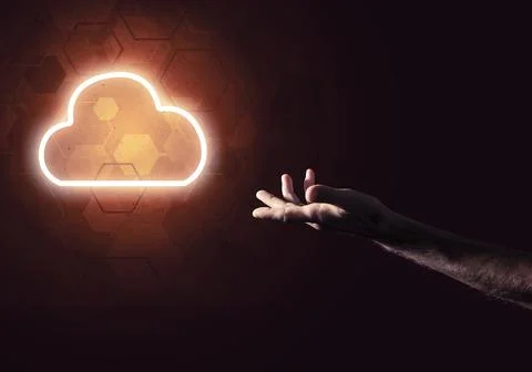 Digital cloud icon as symbol of wireless connection on dark background 스톡 사진