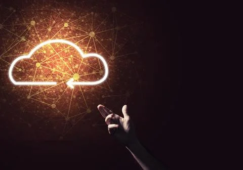 Digital cloud icon as symbol of wireless connection on dark background Foto stock