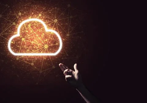 Digital cloud icon as symbol of wireless connection on dark background Foto stock