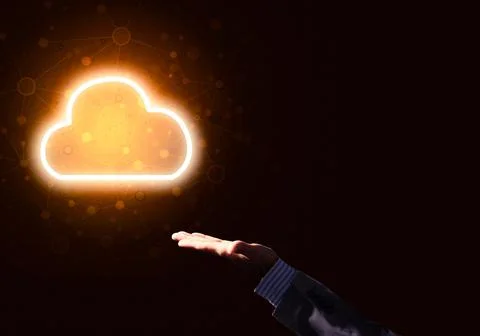 Digital cloud icon as symbol of wireless connection on dark background Foto stock