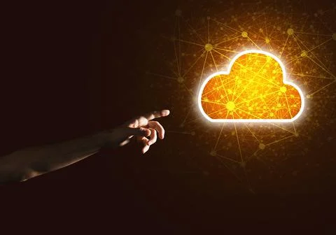 Digital cloud icon as symbol of wireless connection on dark background 스톡 사진