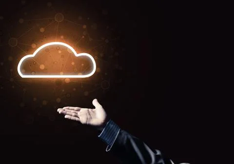 Digital cloud icon as symbol of wireless connection on dark background 스톡 사진