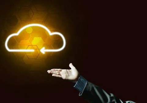 Digital cloud icon as symbol of wireless connection on dark background Foto stock