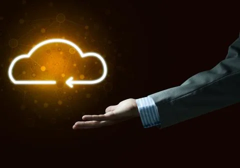 Digital cloud icon as symbol of wireless connection on dark background Foto stock