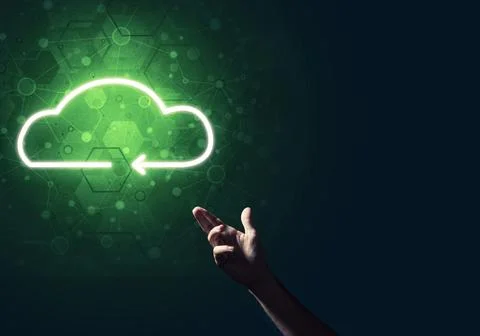 Digital cloud icon as symbol of wireless connection on dark background Stock Photos