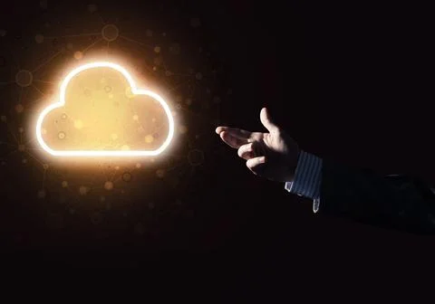 Digital cloud icon as symbol of wireless connection on dark background Foto stock
