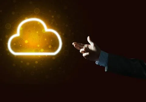 Digital cloud icon as symbol of wireless connection on dark background Stock Photos