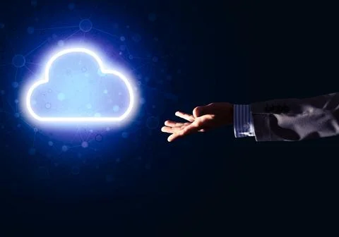 Digital cloud icon as symbol of wireless connection on dark background Stock Photos