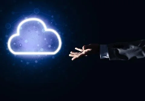 Digital cloud icon as symbol of wireless connection on dark background Foto stock