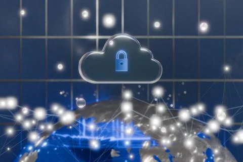 Digital cloud with a lock symbolizing cybersecurity and data protection. Stock Illustration