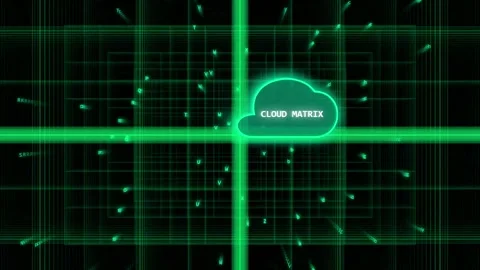 Digital Cloud Matrix Grid with Flowing Green Characters Motion Background Stock Footage 346308284