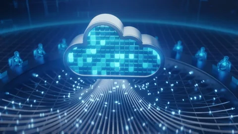 Digital Cloud Network with Abstract People Stock Footage 310742295