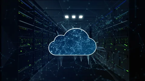 Digital cloud network in server room showing smart connections Stock Footage 337862540