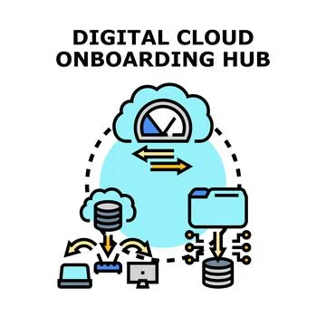 Digital cloud onboarding hub managing data flow 스톡 일러스트