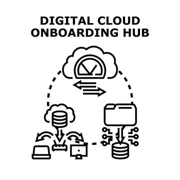 Digital cloud onboarding hub managing data flow 스톡 일러스트