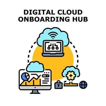 Digital cloud onboarding hub technology platform concept イラスト素材