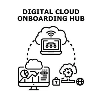 Digital cloud onboarding hub technology platform concept イラスト素材