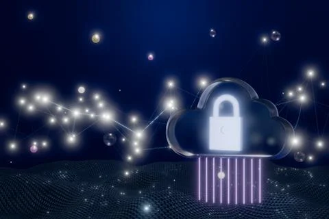 A digital cloud with a padlock, symbolizing cybersecurity Illustrazione stock