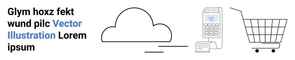 Digital Cloud Payment Processing with Shopping Cart and Payment Terminal Stock Illustration