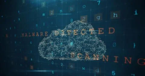 Digital cloud scanning for malware detection with floating code and numbers Stock-Fotos