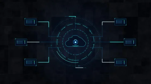 Digital cloud security HUD animation and cyber technology network interface Stock Footage 347199564