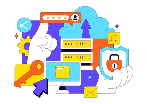 Digital Cloud Security Illustration Featuring Safety And Data Protection Fo.. Stock Illustration