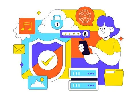 Digital Cloud Security Illustration Featuring Safety And Data Protection Fo.. Stock Illustration