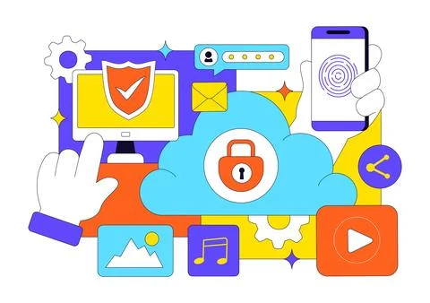 Digital Cloud Security Illustration Featuring Safety And Data Protection Fo.. Stock Illustration