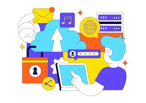 Digital Cloud Security Illustration Featuring Safety And Data Protection Fo.. Stock Illustration