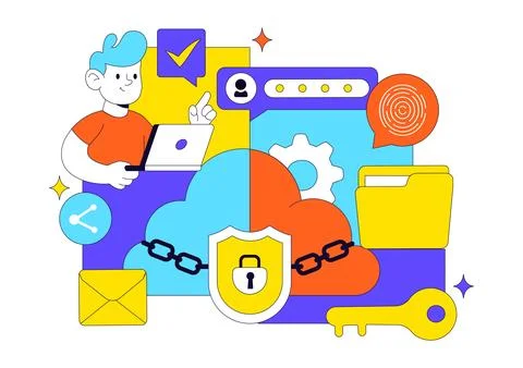 Digital Cloud Security Illustration Featuring Safety And Data Protection Fo.. Stock Illustration