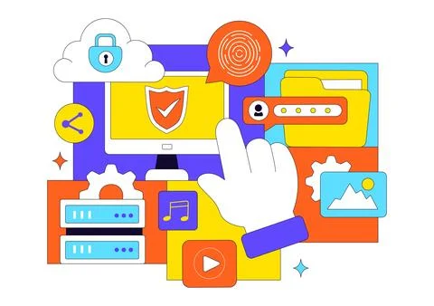 Digital Cloud Security Illustration Featuring Safety And Data Protection Fo.. Stock Illustration