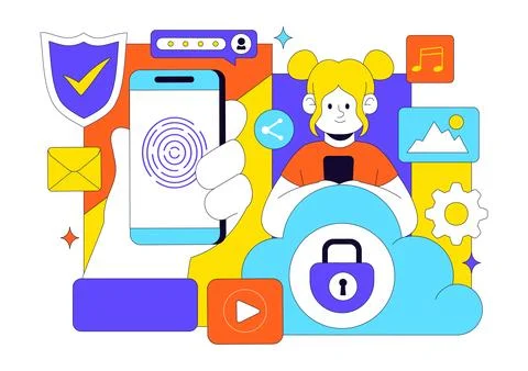 Digital Cloud Security Illustration Featuring Safety And Data Protection Fo.. Stock Illustration