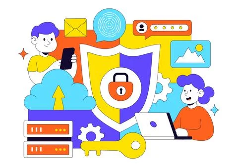 Digital Cloud Security Illustration Featuring Safety And Data Protection Fo.. Stock Illustration