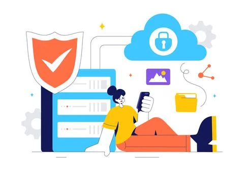 Digital Cloud Security Vector Illustration of Safety and Data Protection fo.. Stock Illustration